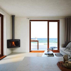 Cheminée à bois d'angle et murale ANGLE 9,5 kW - Rocal