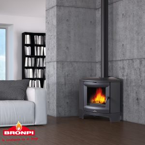 Corner Cast Iron Wood Stove BREMEN 11.5 kW - Bronpi