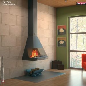 Open Wall-Mounted Wood-burning Fireplace CH 05 12 kW - Focgrup