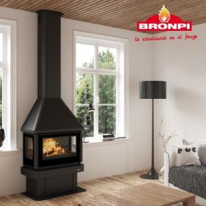 Wall-Mounted Wood Fireplace LISBOA 3 C VISION 12 kW - Bronpi