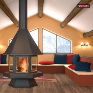 Central Wood-burning Fireplace CH 55 with Glass 16 kW - Focgrup
