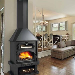 Wall-Mounted Wood Fireplace with Oven EBRO 14 kW - Bronpi