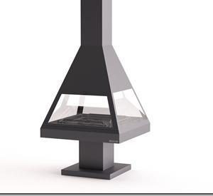 Cheminée centrale à bois sur mesure CH 05 avec vitre et piédestal