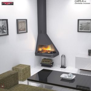 Camino a legna angolare CH 05 c/vetro 12 kW - Focgrup
