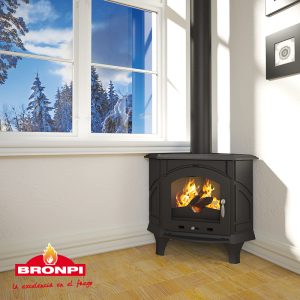 Corner Cast Iron Wood Stove ALTEA 11.5 kW - Bronpi