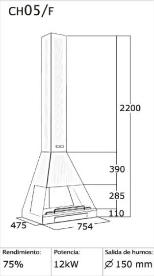 Camino a legna a parete CH 05 aperto 12 kW - Focgrup - immagine 2